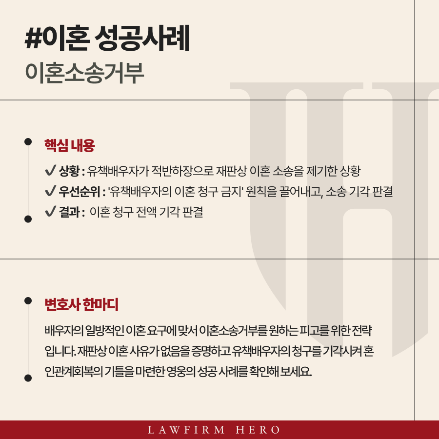 이혼소송거부, 유책배우자가 제기한 소송 기각 판결