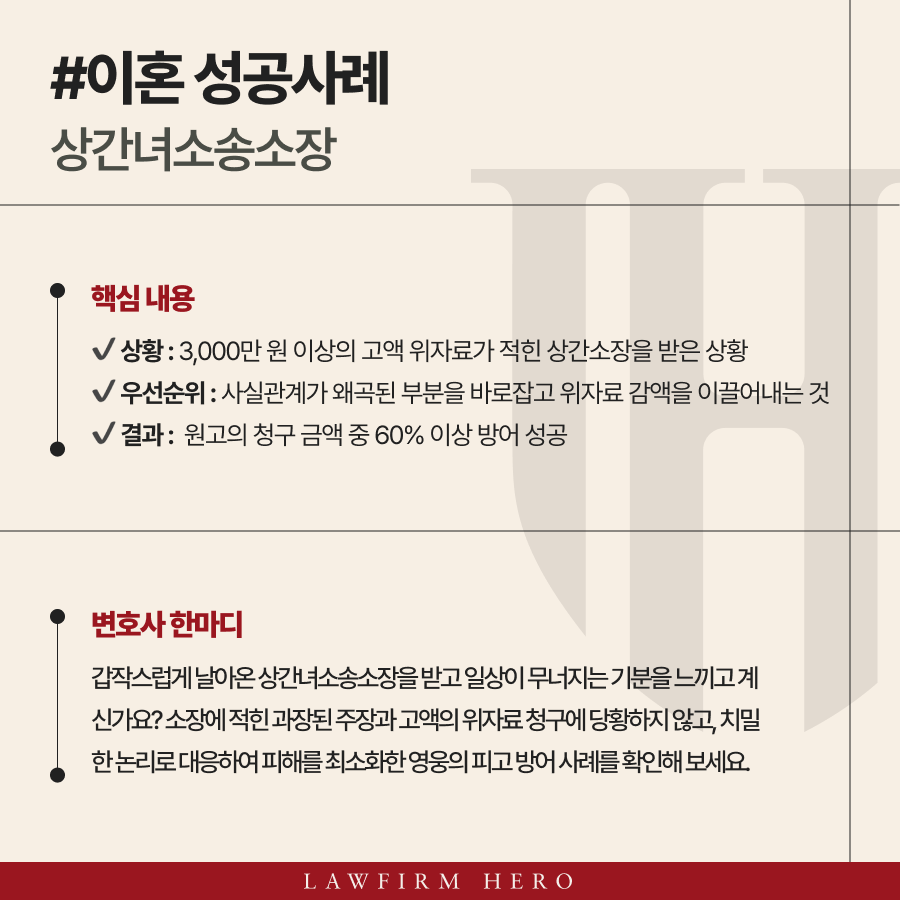 상간녀소송소장 받은 피고, 60% 방어 성공 가능했던 이유
