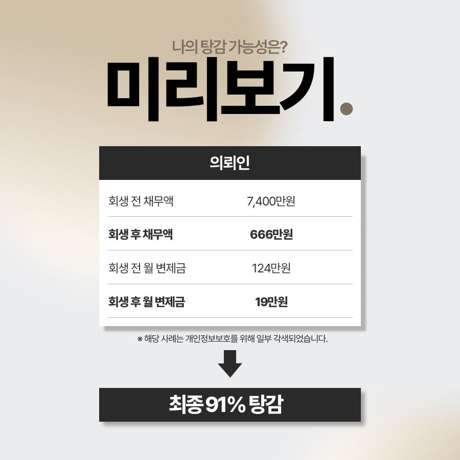 부산개인회생 91% 탕감 성공사례 요약